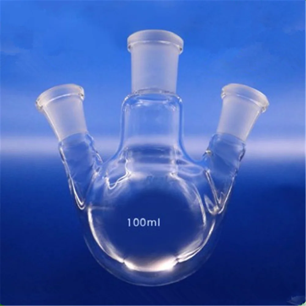 100ml,19/26+14/23*2,3-neck,Round bottom Glass flask,Lab Boiling Flasks,three neck laboratory glassware