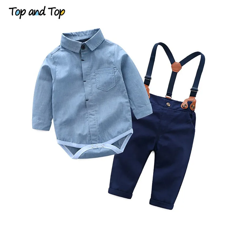 Top und Top Kleinkind Baby Jungen Gentleman Kleidung Sets Langarm Romper + Hosenträger Hosen 2Pcs Hochzeit Lässige outfits