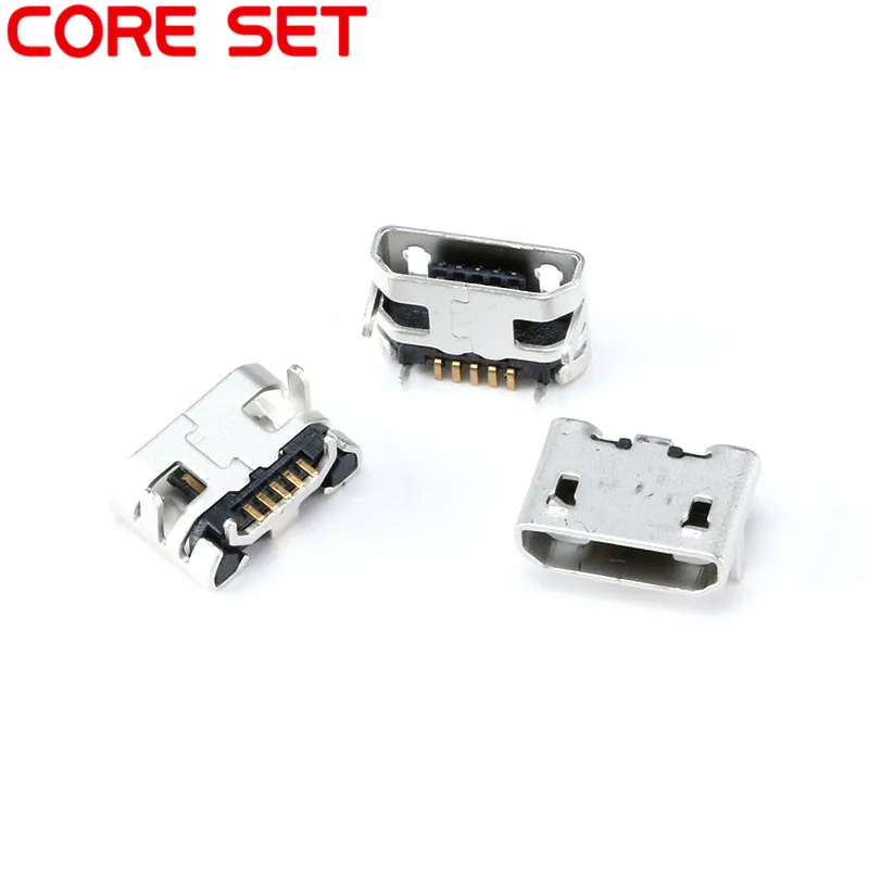 100pcs Micro USB Jack Connector Female 5pin Charging Socket Four Legs Micro USB 5P Inserting Plate Seat Mini usb Connectors