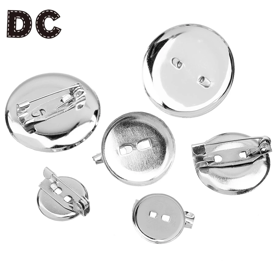 50pcs Metal Rhodium Platting with Bottom Paper Clip 13/19/24/29mm Round Blank Bezel Brooch Cabochon Base For DIY Jewelry Making