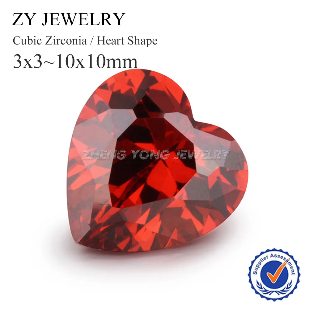 Red Heart Gemstone Diamond 5A Heart Shaped Cubic Zirconia Stone Garnet Red