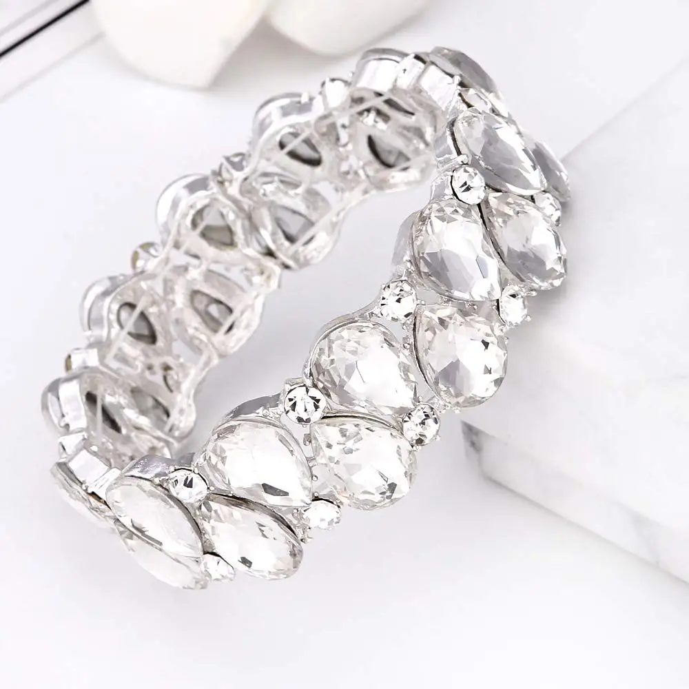 16 Colors Elegant Crystal Cuff Bangles Tear Drop Bracelet Women Stretch Bangle Indian Bridal Wedding Costume Jewelry Girl Gifts