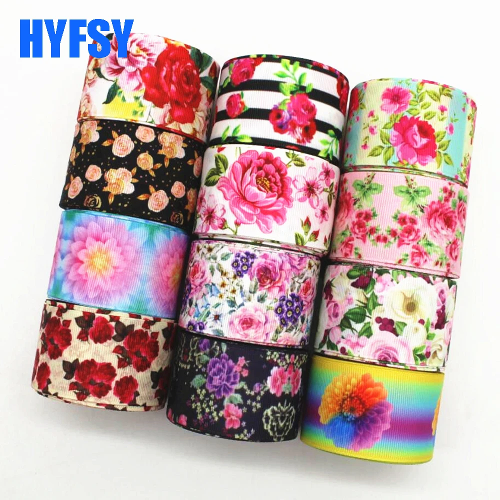 10 Yards 38MM Flowers Ribbon DIY Hand Bows Gift Wrapping Grosgrain Ribbons Headwear Colorful Clothing Accessories