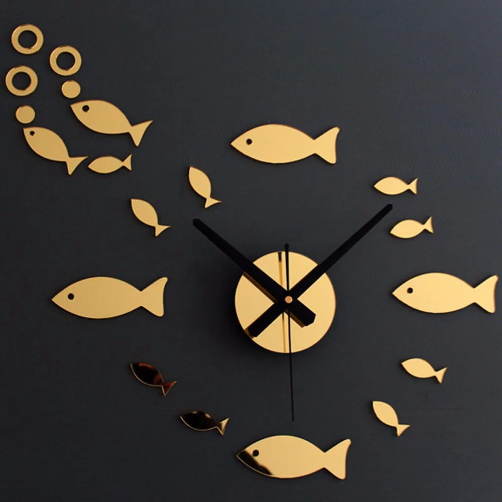 DIY Creative Modern Art Wall Clock Small Fish Shape Mirror Mural Sticker Acrylic Plexiglass House Moving Home Decor Gift