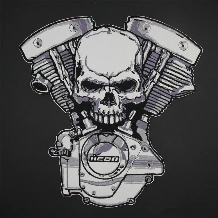 large size Embroidered skull Crossbones Motor Patches PU leather biker rider Iron On Patches  Motorcycle for Jackets