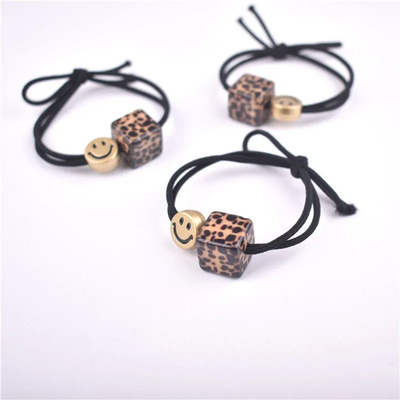 New Women Fashion Hair Band Causal Smiling Face Hair Rope Rubber Belt Elastic Hairbands For Girls Beauty Leopard Print Headrope