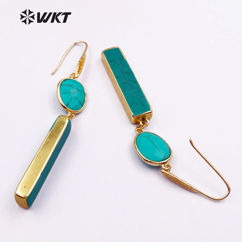 WT-E423 Wholesale classic style long bar earrings series high quality natural stone women earrings unique design leaf ear hook