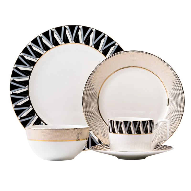 Dinnerware Set Ceramic Tray Coffee Cup Cutlery Golden Edge Plate Set Deep Dish Kit Food Utensil Delicate Tableware Food Dish