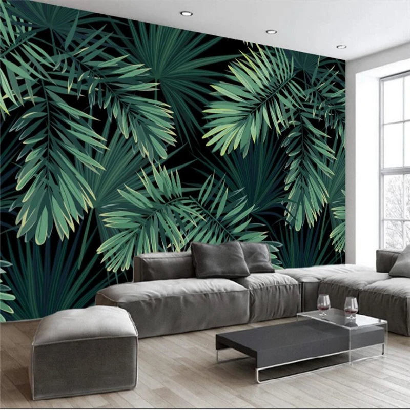 

beibehang European-style hand-painted rainforest banana leaves wall background custom large mural green wallpaper