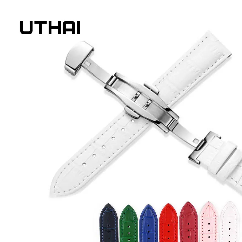 UTHAI Z09 plus correas de reloj de cuero, accesorio Universal de 12-24mm, hebilla de mariposa, correa de hebilla de acero, pulsera de cinturón de