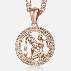 Women Men Aquarius Zodiac Sign Necklace 585 Rose Gold Color Chain Necklace party Jewelry gift GP287