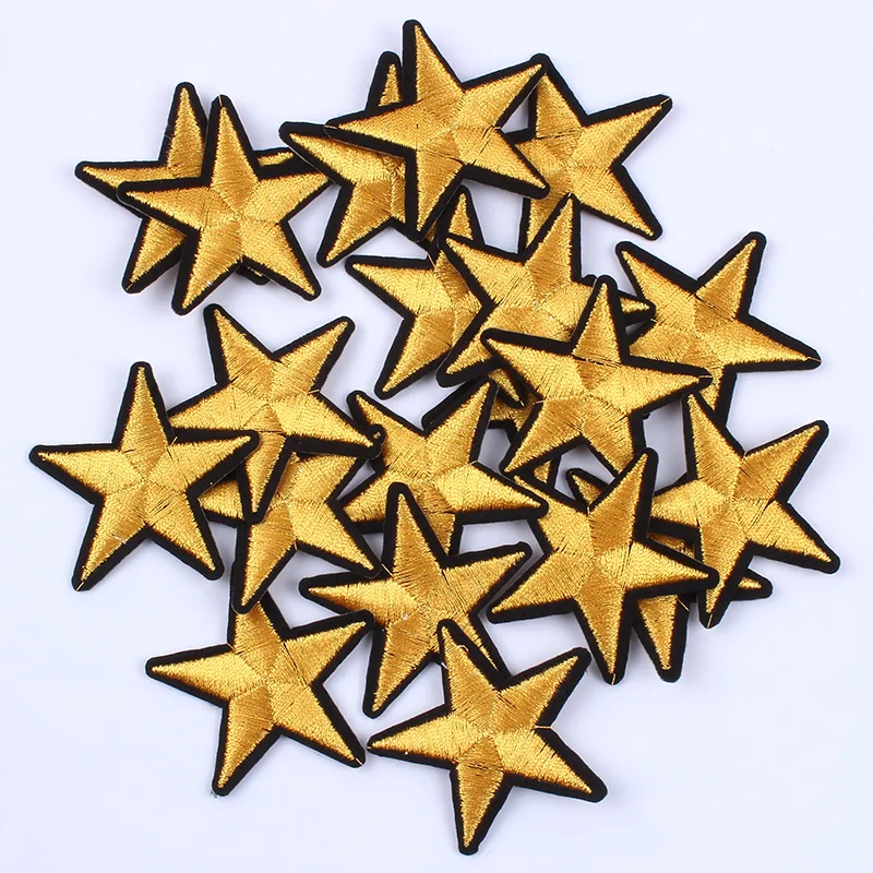 10pcs/lot Iron On Sew On Gold Star Stickers Clothes Accessories Diy Bags Patch Handmade Jeans appliques Coats Backpack Badge