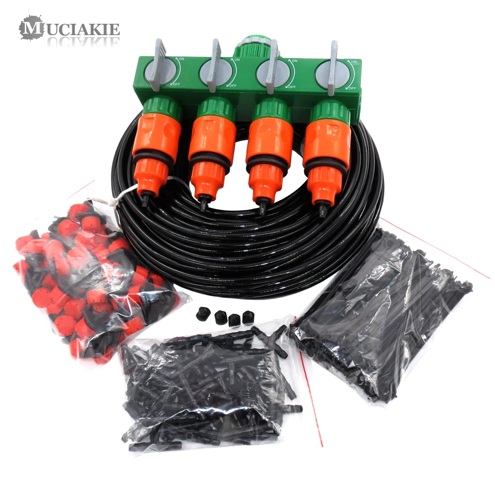 

MUCIAKIE Garden Watering Drip Irrigation DIY Micro Drip System 4-Ways Water Hose Splitter 50m Hose Drippers ABS Tee Connectors