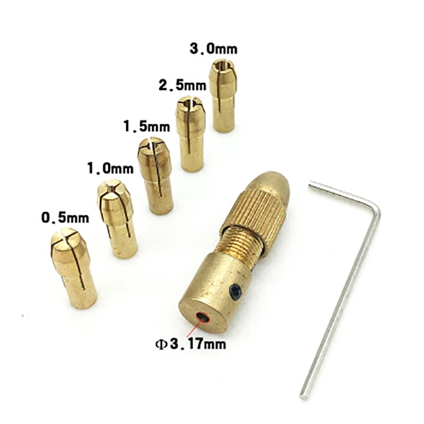 1 Set 2.35mm/3.17mm Laiton Forets Mandrin Outils Accessoires 0.5mm 1.0mm 1.5mm 2.5mm 3.0mm/3.2mm Mini Perceuse Électrique Pince