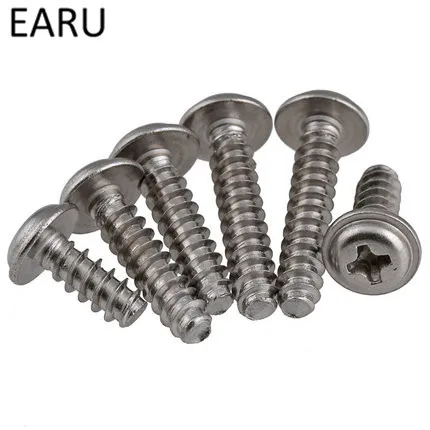 

Stainless Steel 304 Phillips Cross Round Pan Head Self-tapping Tapping Screw Bolt With Washer Pad M2*4/5/6/8/10mm Fastener Wood