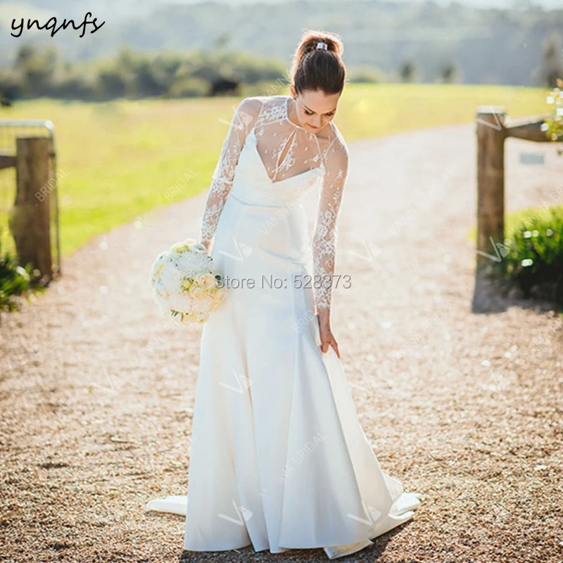 YNQNFS W93 Elegant Mermaid Bridesmaid Dresses Long Sleeve Vestido de Novia Boho Simple Wedding Dress Bridal Gown