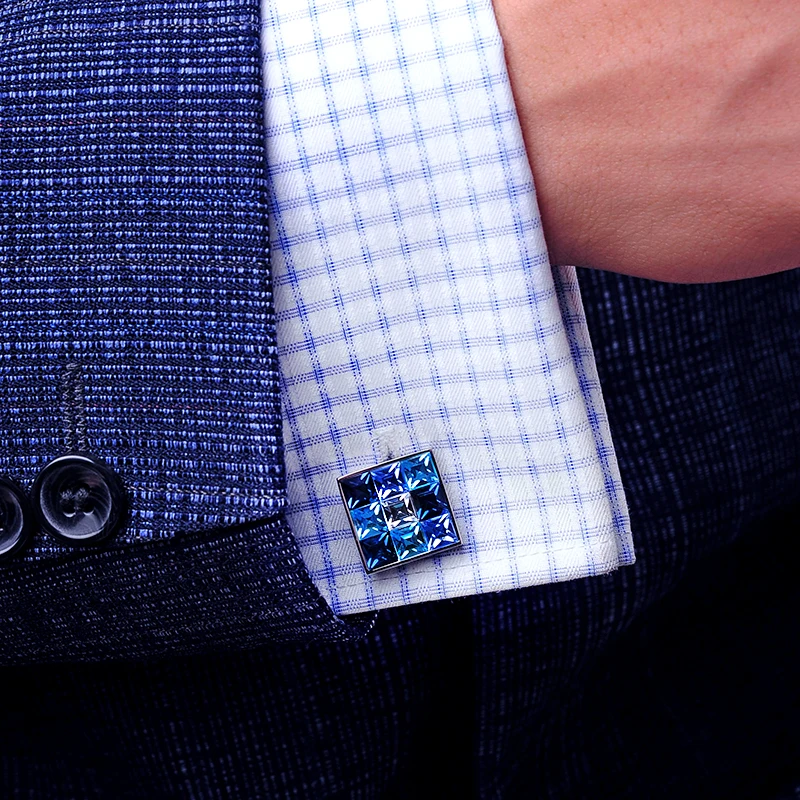 KFLK Jewelry shirt cufflink for mens Brand Fashion Blue Crystal Cuff link Luxury Wedding Groom Button High Quality guests