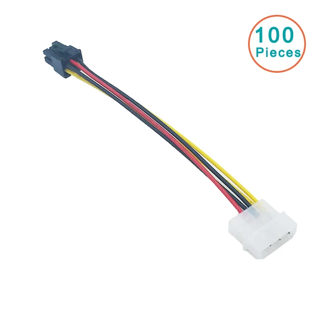 100PCS/LOT 4 Pin Molex IDE to 6 Pin PCI-E Graphic Card Power Supply Cable Adapter PC Video Card 17cm