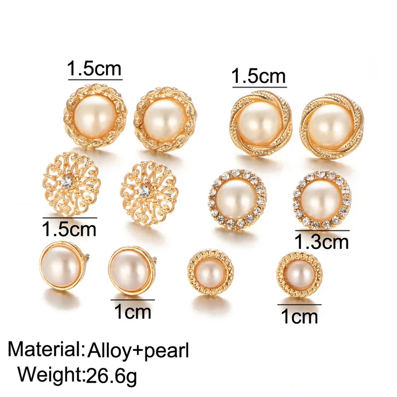 9 pairs/set Stud Earrings Sets For Women Retro Ear Jewelry Simulated Pearls Crystal Hollow Flower Fashion OL Brincos Promotion