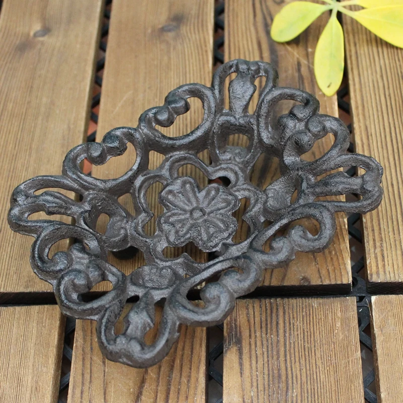Vintage Rectangle Cast Iron Soap Holder With Hollow Flower Pattern Farm House Accents Handmade Home Garden Tabletop Decor Dish