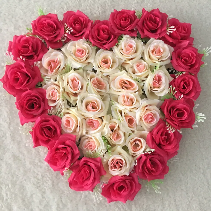 40 CM Artificial Silk Heart Shape Lovely Rose Flower Ball for Wedding Car Door Floral Centerpiece Valentines Decorations