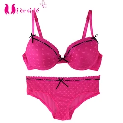Mierside Girl pretty bra Lingerie Bra Set Rose Girls' Lovely Bra With Lace Transparent Panties Push Up Bralette