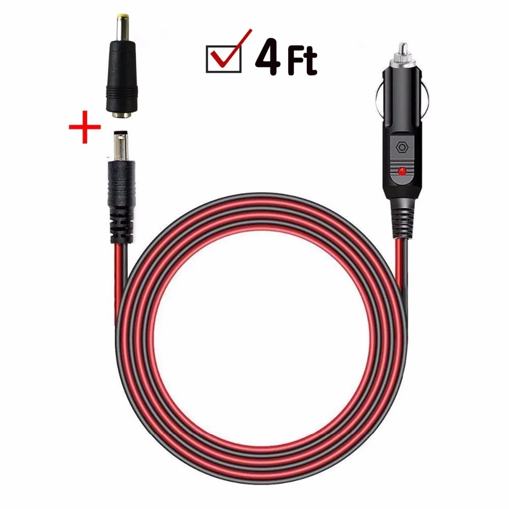Accendisigari per auto spina maschio 4FT cavo accendisigari per auto a DC 5.5mm x 2.1mm / 4.0mm x 1.7mm connettore, 2 spine adatte