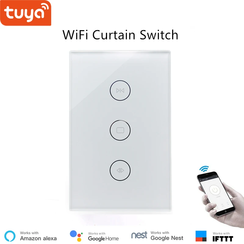 

US standard Type 120 home automation WiFi switch curtain smart shutter switch tuya luxury glass panel wifi switch 220v