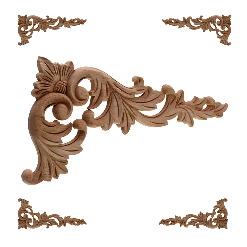 VZLX Vintage Unpainted Wood Carved Decal Corner Onlay Applique Frame For Home Furniture Wall Cabinet Door Decor Crafts