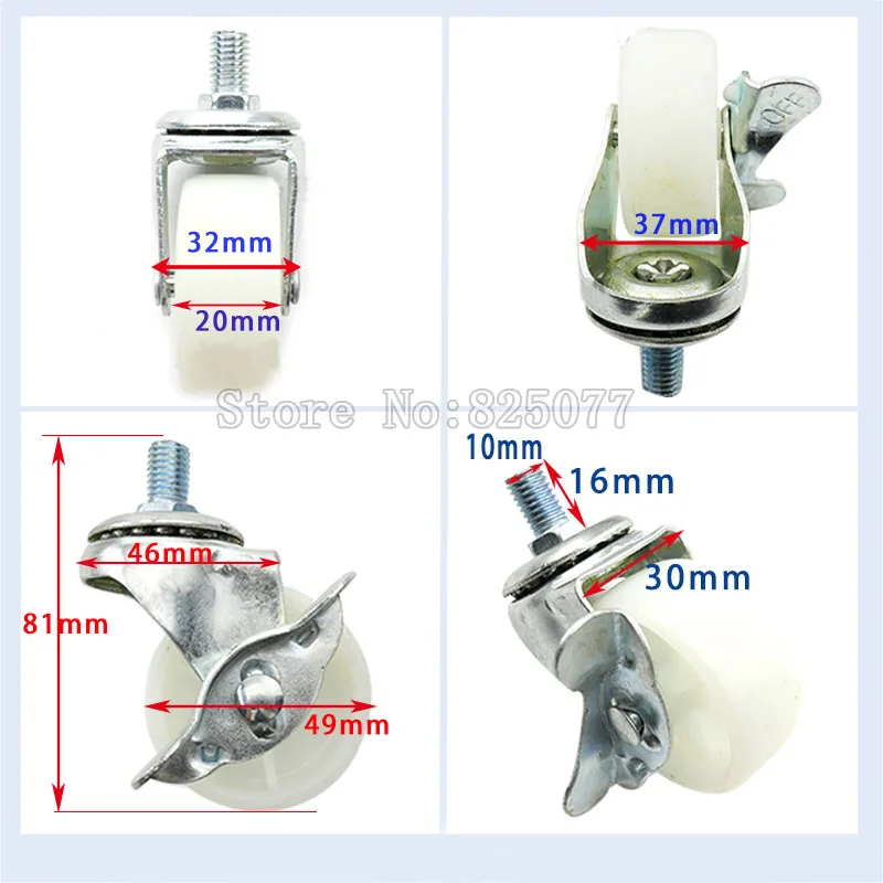 Rodas de móveis rolantes nylon de 2 polegadas, rodas universais com rodas para computador e cadeira de freio kf870