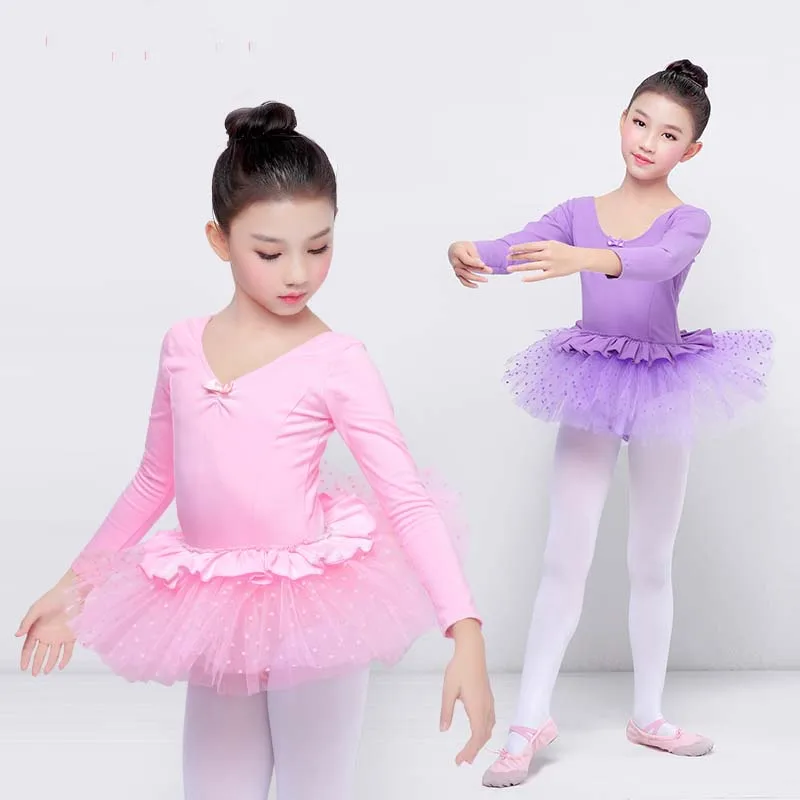 Girls Baby Lovely Long Sleeve Princess Dress Cotton O Neck Ballet TuTu Child Kids Pink Ballet Dance Dress