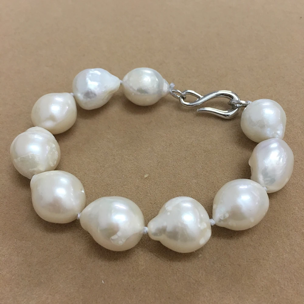 100% nature  freshwater pearl bracelet with big  baroque shape-diameter 11-14 mm and length 16-20 mm