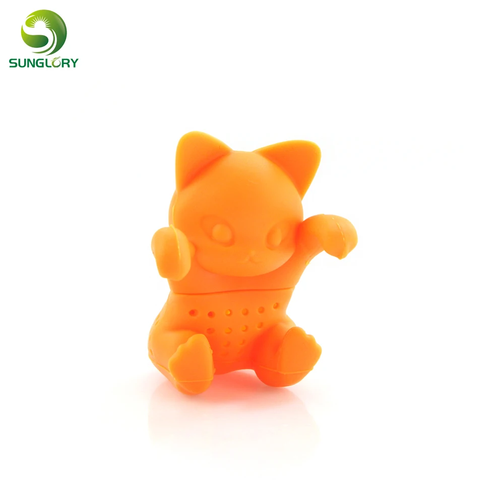 Cute Silicone Cat Tea Infuser Tea Filter Diffuser Reusable Tea Strainer Spice Loose Tea Leaf Herbal Tool Teapot Teabags Orange