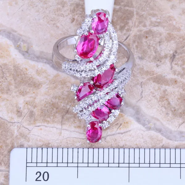 Incredible Red Cubic Zirconia White CZ Silver Plated Ring Size 6 / 7 / 8 / 9 / 10 / 11 / 12 S0220