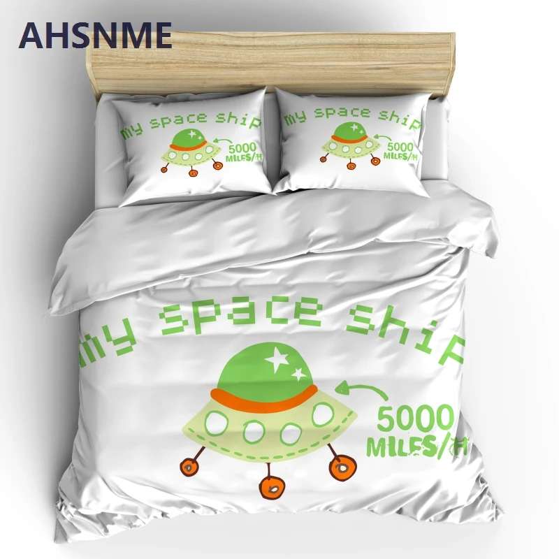 AHSNME Excavator Bedding Set Space Ship Duvet Cover Unicorn Quilt Cover Sets Children Bed Set Single Size