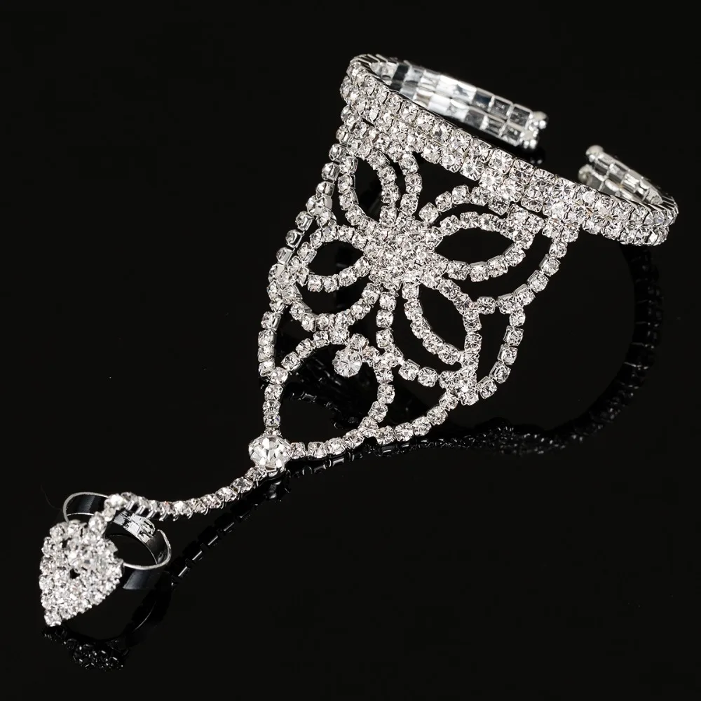 YFJEWE  Newest Women Rhinestone Crystal Wedding Cuff Bracelets  Water Drop Hand Chain Fashion Bracelet Jewelry B207 image 2