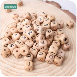 Bopoobo New Wooden Maple Square Shape Beads 12mm 20pc Chew Food Grade Teether Letter Beads DIY Crafts Sensory Chewing Toy