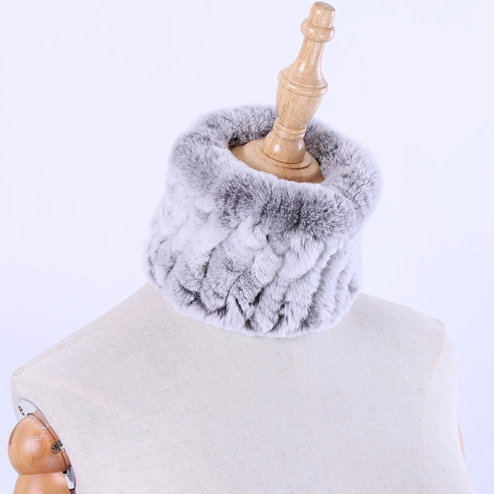 Women Real Fur Handmade Stretch Fur Scarf Knit Genuine Rex Rabbit Fur Headbands Girls Natural Fur Ring Cowl Snood Scarves Winter