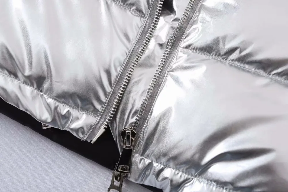 Winter Fashion Down Cotton Coat Hooded Silver Glossy Thicker Warm Jacket Long Sleeve Cotton-padded Outwear Casual Coat L1774