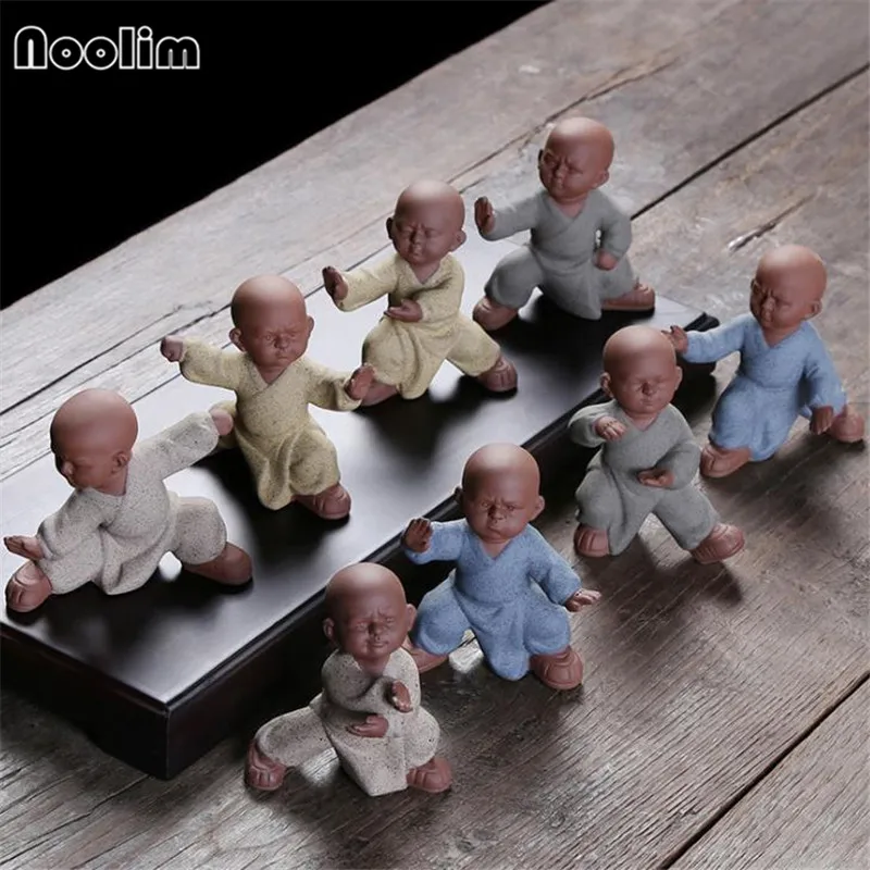 Creative Ceramic Tai Chi Kung Fu Little Monks Ornaments Purple Clay Small Tea Pets Teahouse Table Decoration Accessories