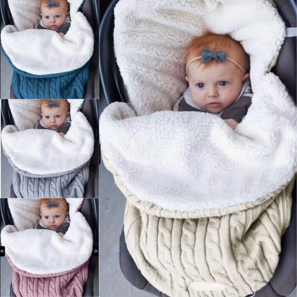 Thick Newborn Sleeping Bag Baby Warm Diaper Blanket Infant Trolley Sleep Bag Feet Baby Swaddle Wrap Knit Envelope