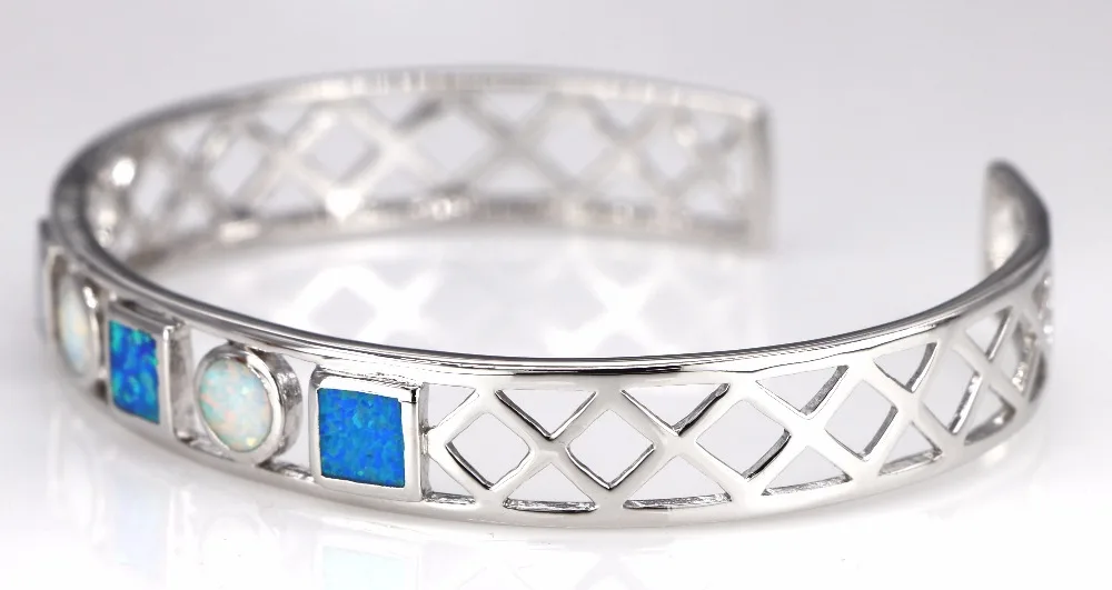 

JieLing Rhodium Plated Copper Multicolor Opal Cuff Square & Round Gemstone Sparkling Jewelry For Women Open Adjustable Boho