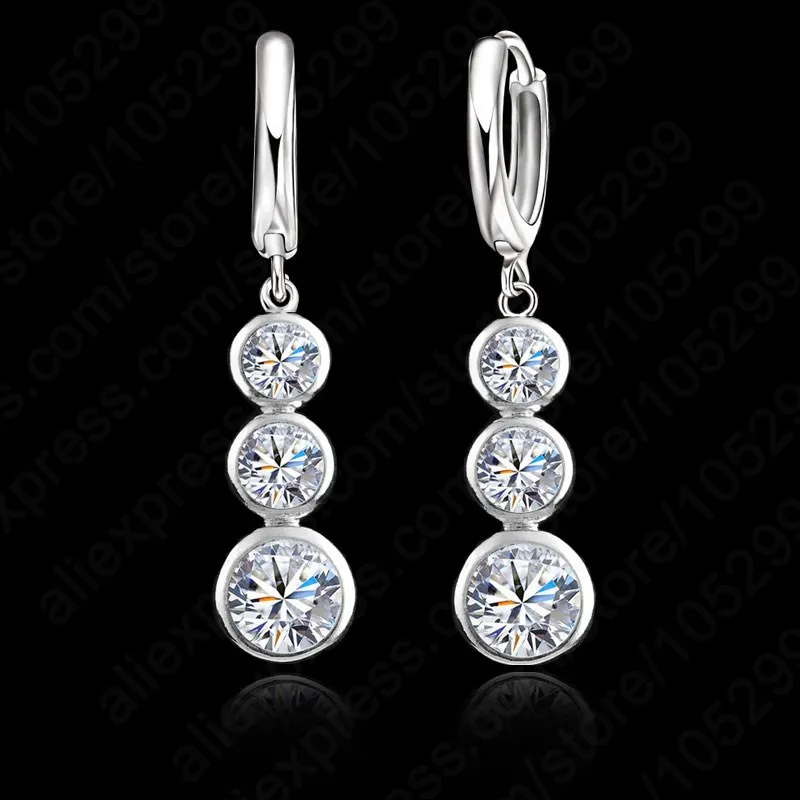 Top Quality Dangle Earrings For Female Shiny AAA Cubic Zirconia 925 Sterling Silver Jewelry Wedding Engagement Gift Pins