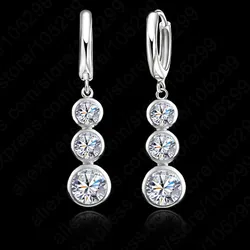 Top Quality Dangle Earrings For Female Shiny AAA Cubic Zirconia 925 Sterling Silver Jewelry Wedding Engagement Gift Pins