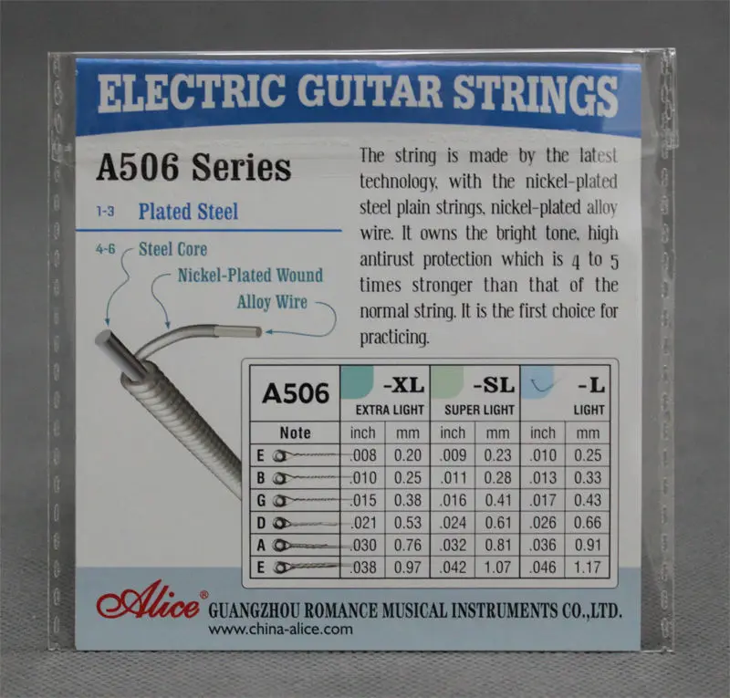 Alice A506 Steel Core Plated Steel Coated Nickel Alloy Wound Electric Guitar Strings Super Light (09-42) or Light (10-46)