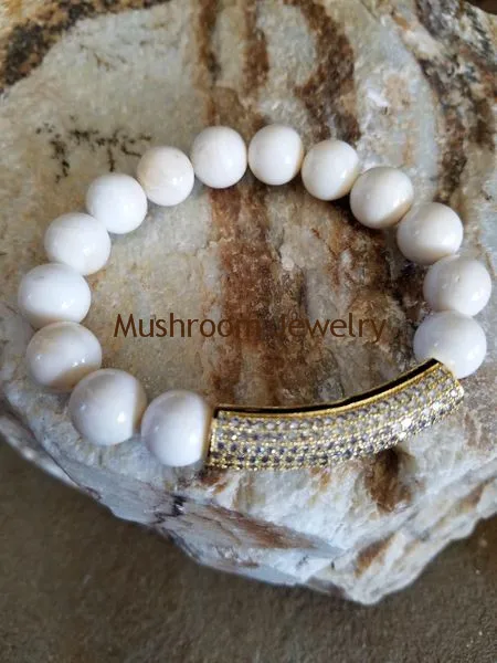 Pave zircon Tube Stretch Bracelet,Boho ceramics Beads Charm boho Bracelet