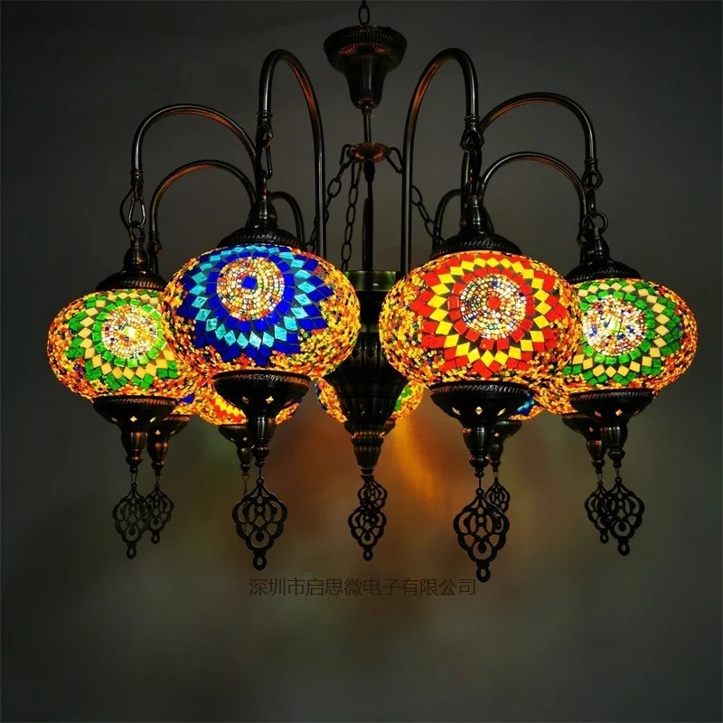 7/9 heads big size Turkish mosaic chandelier Lamp vintage art deco Handcrafted lamparas de mesa mosaic Glass romantic  light