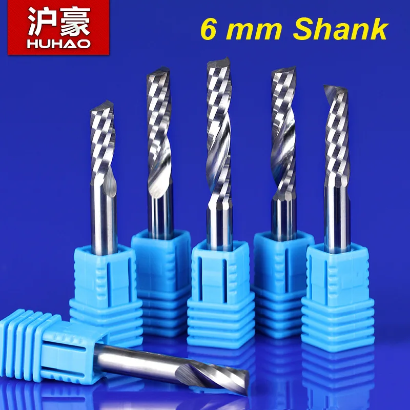 5Pcs SHANK 6mm One Flute End Mill Cutter Spiral Bit CNC Router Tool Single Flute Choose size acrylic carving frezer CEL 12 17 22