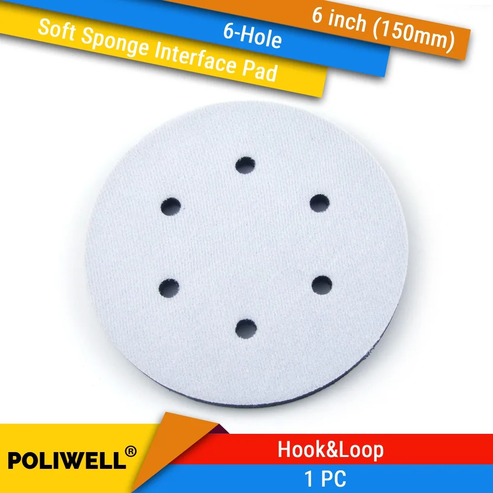 

6 Inch(150mm) 6-Hole Soft Sponge Dust-free Interface Pad for 6" Back-up Sanding Pads for Uneven Surface Polishing