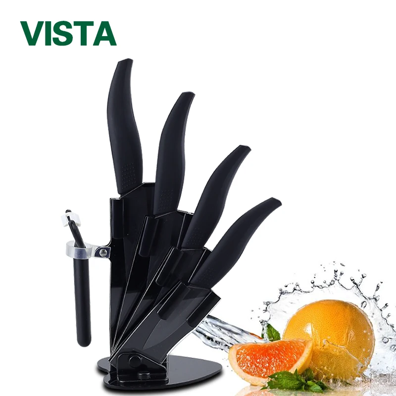 

Kitchen Ceramic Knives with holder 6pcs set 3" paring 4" 5"slicing 6"chef knife Zirconia Ceramic Black Blade Cooking Knives